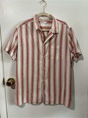 Sonoma Short-Sleeve Button-Down Shirt in White and Rust Stripes